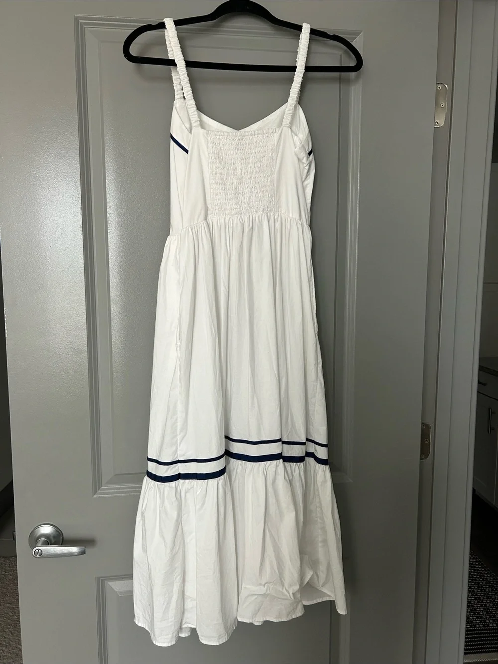 J. Crew White Midi Sundress with Navy Trim